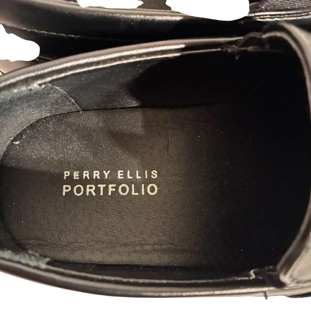 Men’s Perry Ellis Portfolio Black Faux Leather Dress Shoes W/ Square Toe. Size 6